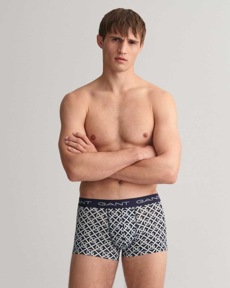 Gant 3-Pack G Patterned Men's Trunks Evening Blue | OVQKZ-9825