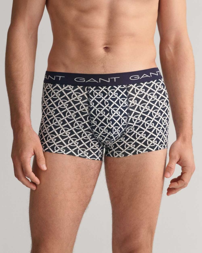 Gant 3-Pack G Patterned Men's Trunks Evening Blue | OVQKZ-9825