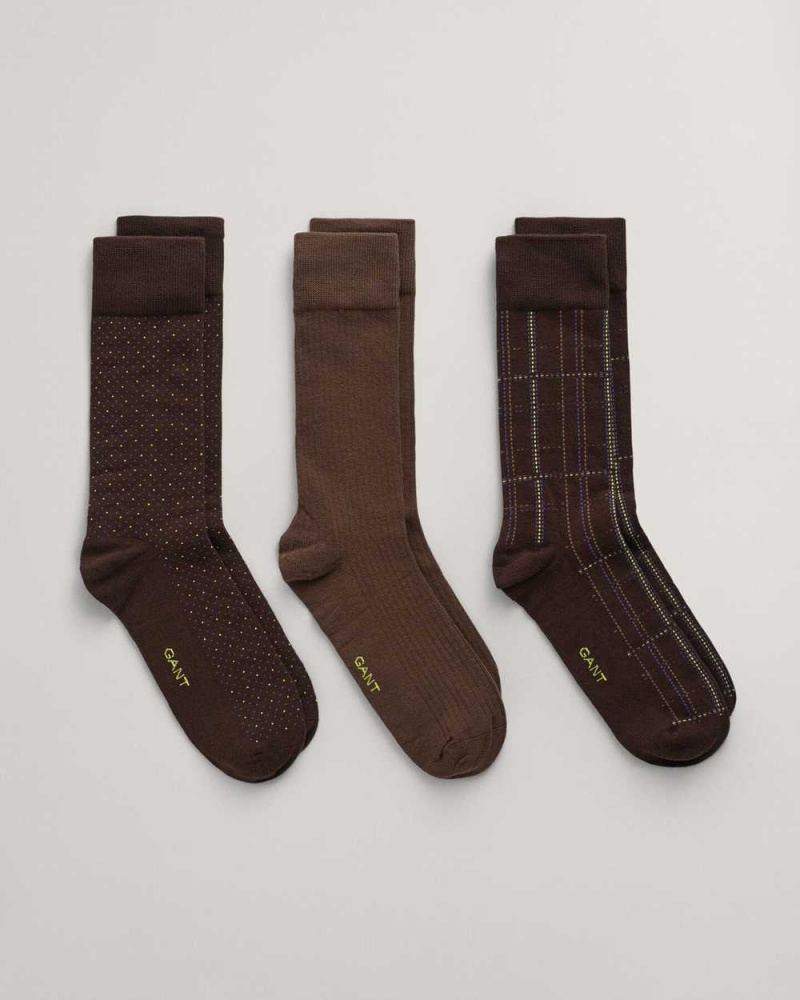 Gant 3-Pack Gift Box Men's Socks Rich Brown | NRLCO-4930