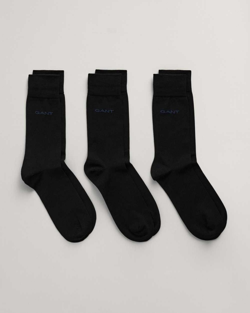 Gant 3-Pack Mercerized Cotton Men\'s Socks Black | URCFI-9084