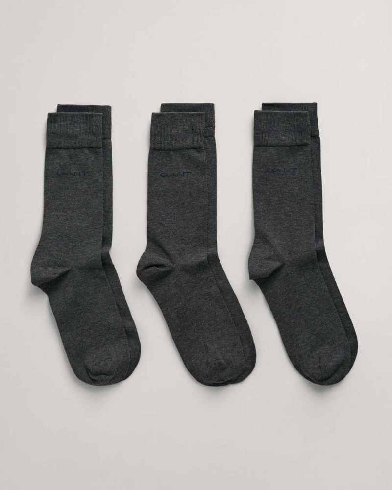 Gant 3-Pack Mercerized Cotton Men\'s Socks Charcoal Melange | XDPYS-8315