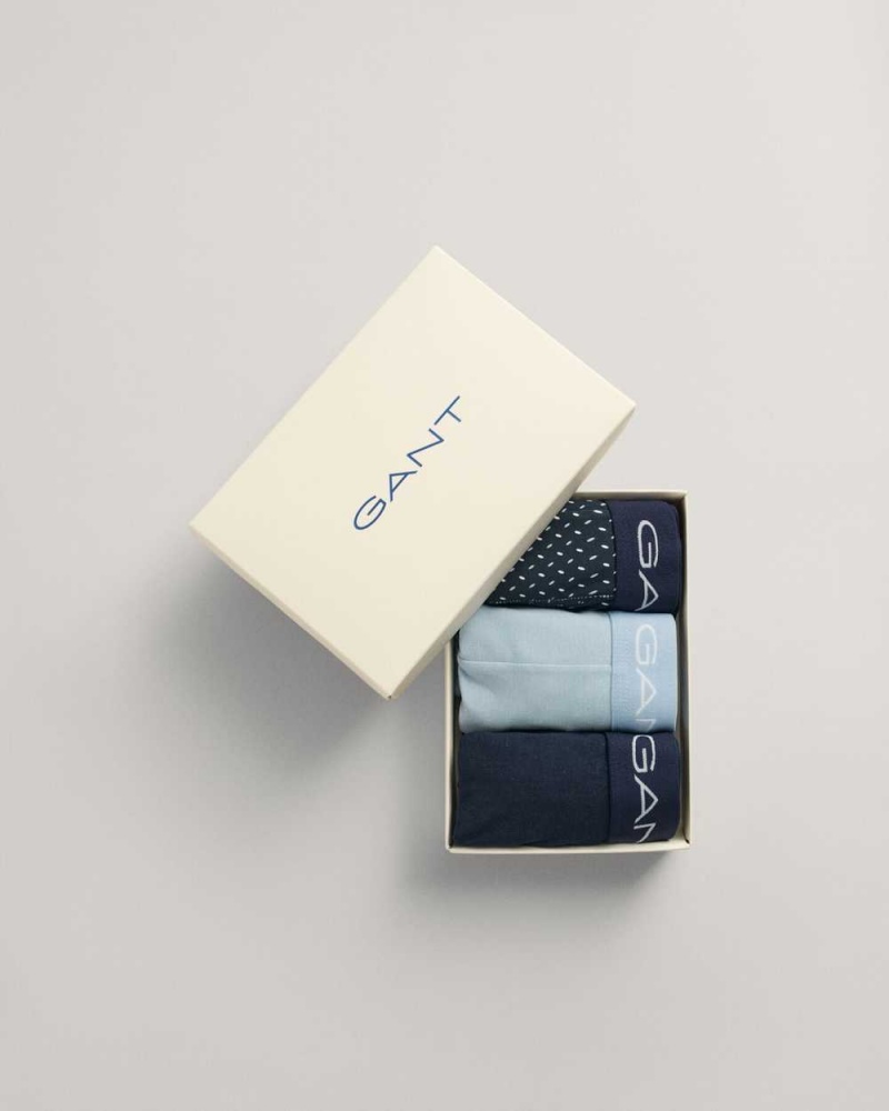 Gant 3-Pack Micro Print Gift Box Men's Trunks Evening Blue | MDWSU-2850