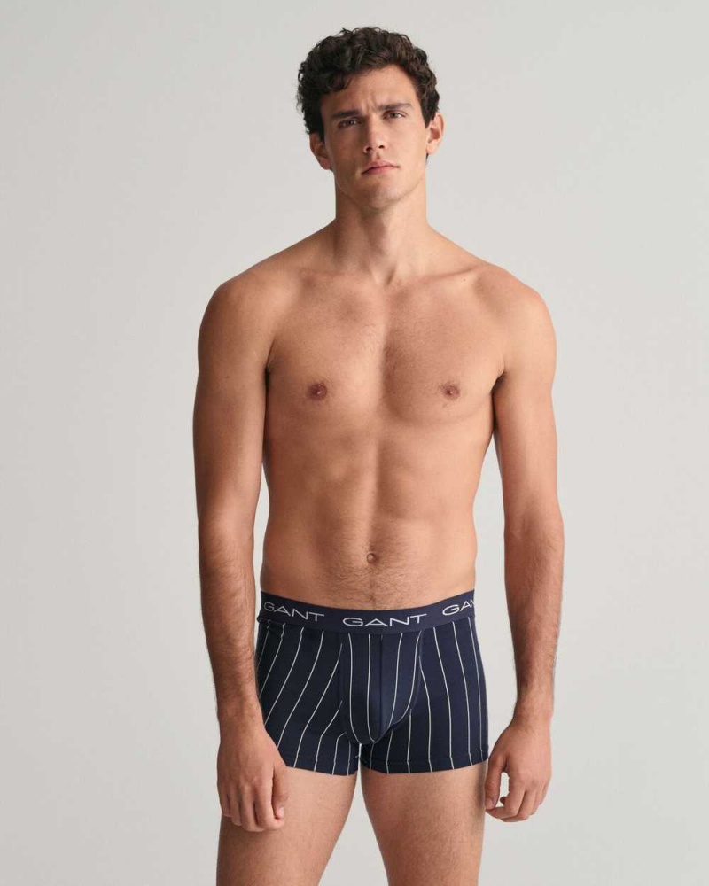 Gant 3-Pack Pinstripe Men's Trunks Evening Blue | BRNFH-8139