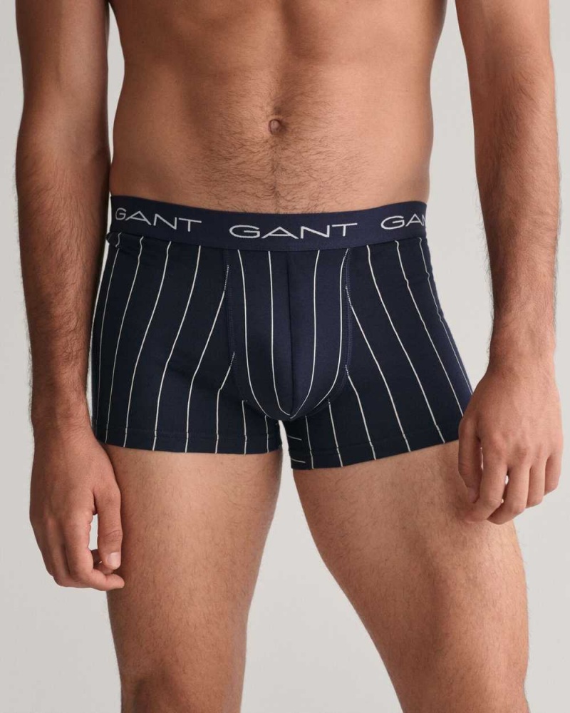 Gant 3-Pack Pinstripe Men's Trunks Evening Blue | BRNFH-8139