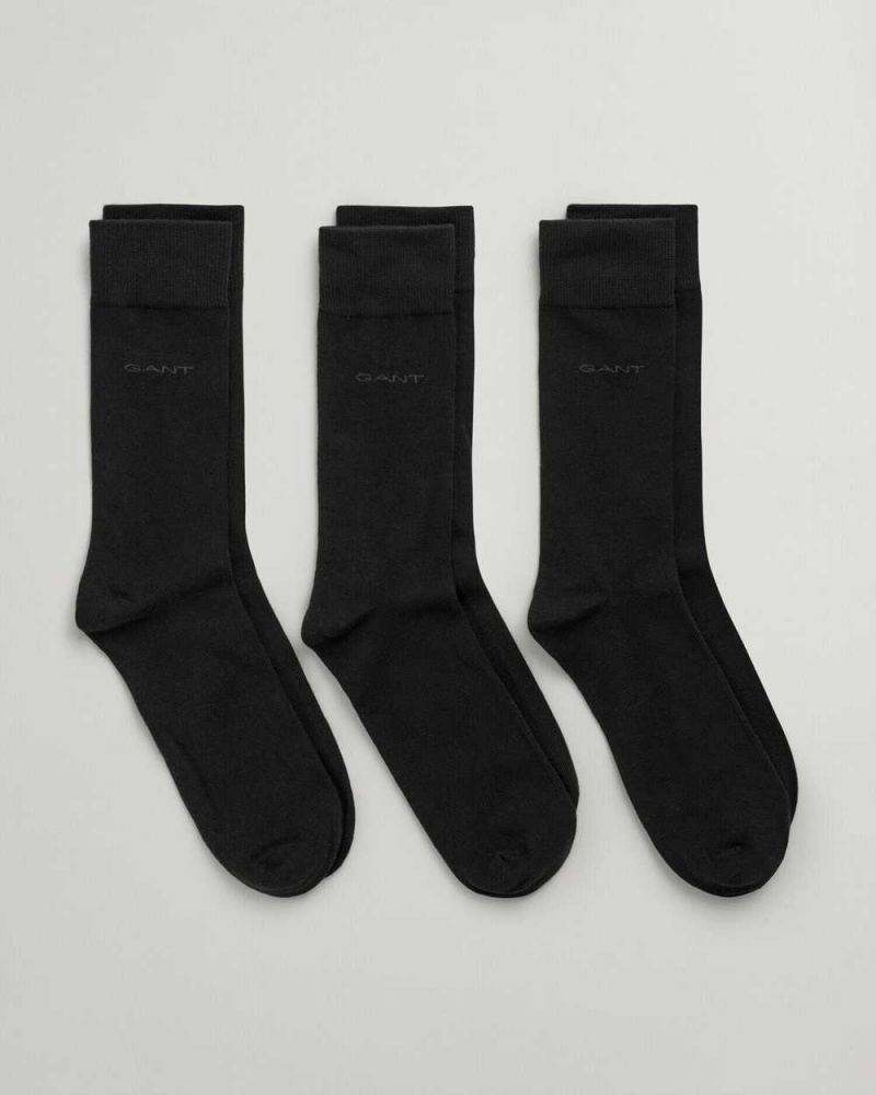 Gant 3-Pack Soft Cotton Men\'s Socks Black | CUOIF-1352