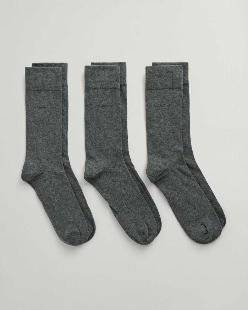 Gant 3-Pack Soft Cotton Men\'s Socks Charcoal Melange | XGFOY-7806