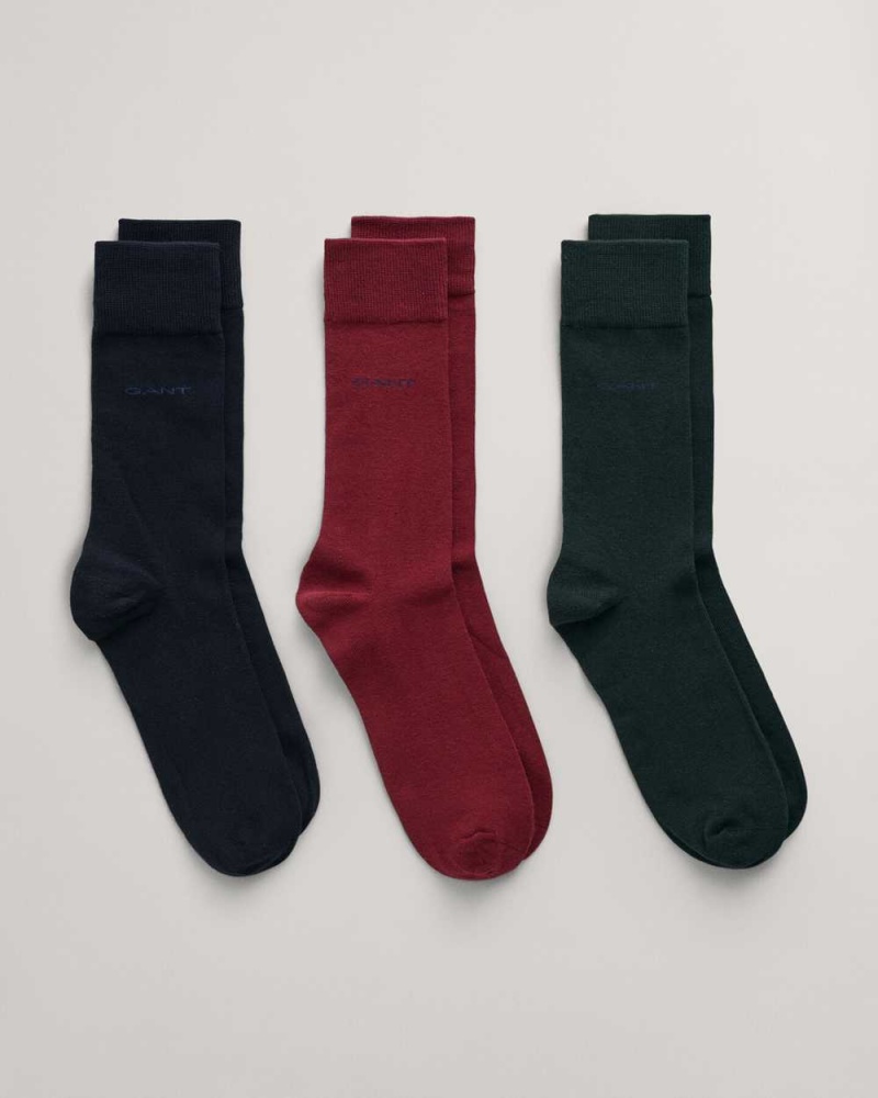 Gant 3-Pack Soft Cotton Men\'s Socks Plumped Red | WLHUR-8263