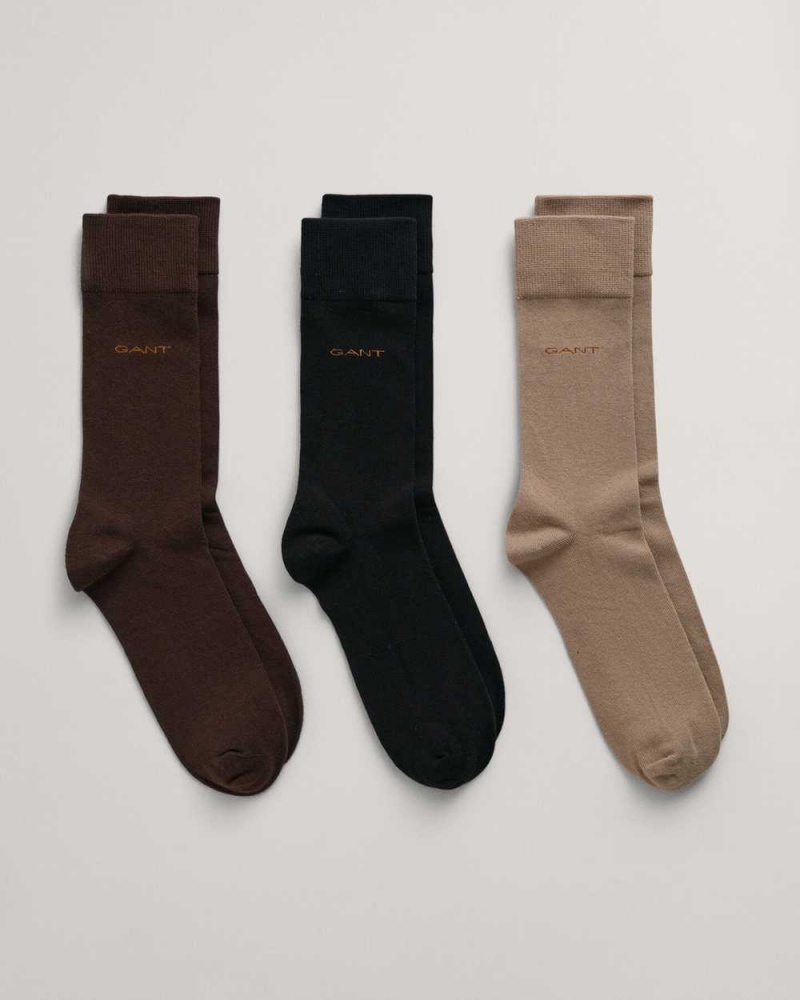 Gant 3-Pack Soft Cotton Men\'s Socks Rich Brown | GHDBQ-0942