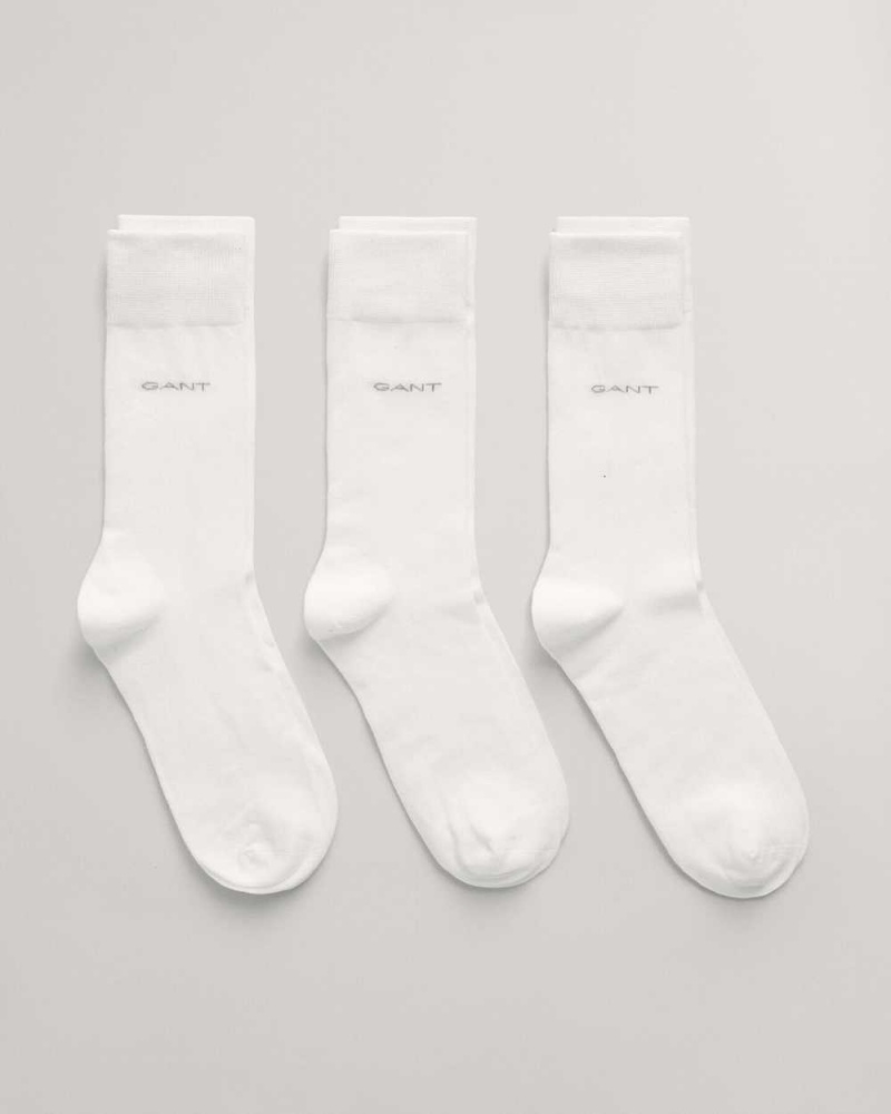 Gant 3-Pack Soft Cotton Men\'s Socks White | SURZE-8619