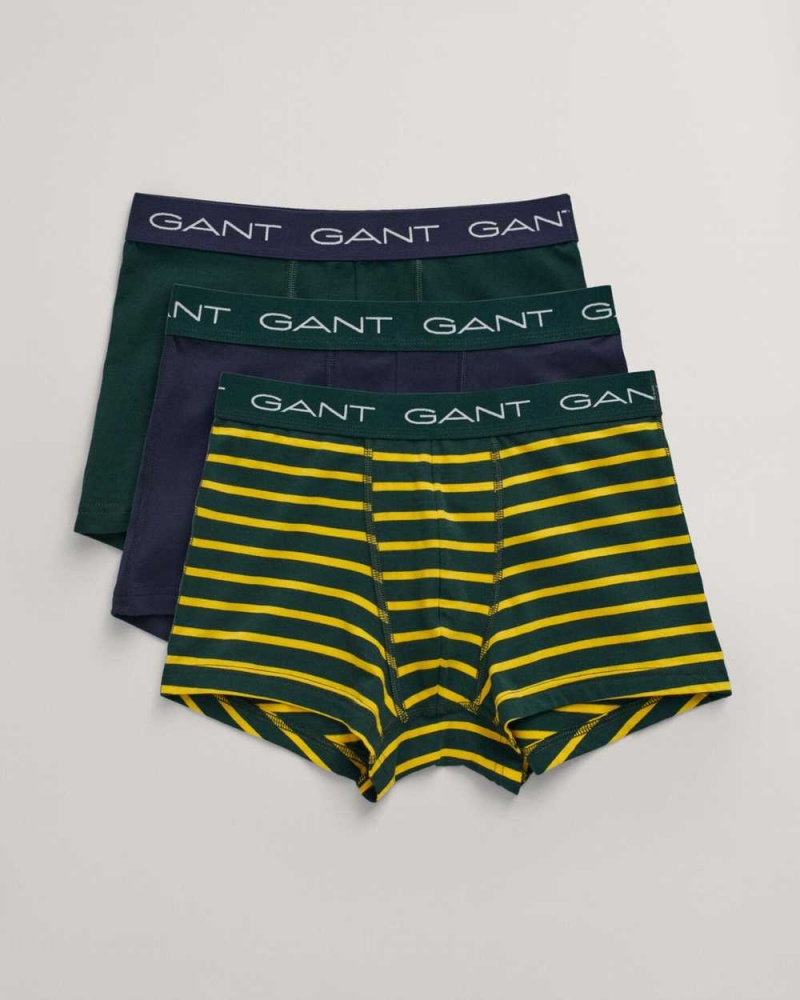 Gant 3-Pack Striped Men\'s Trunks Tartan Green | IAOMH-2893