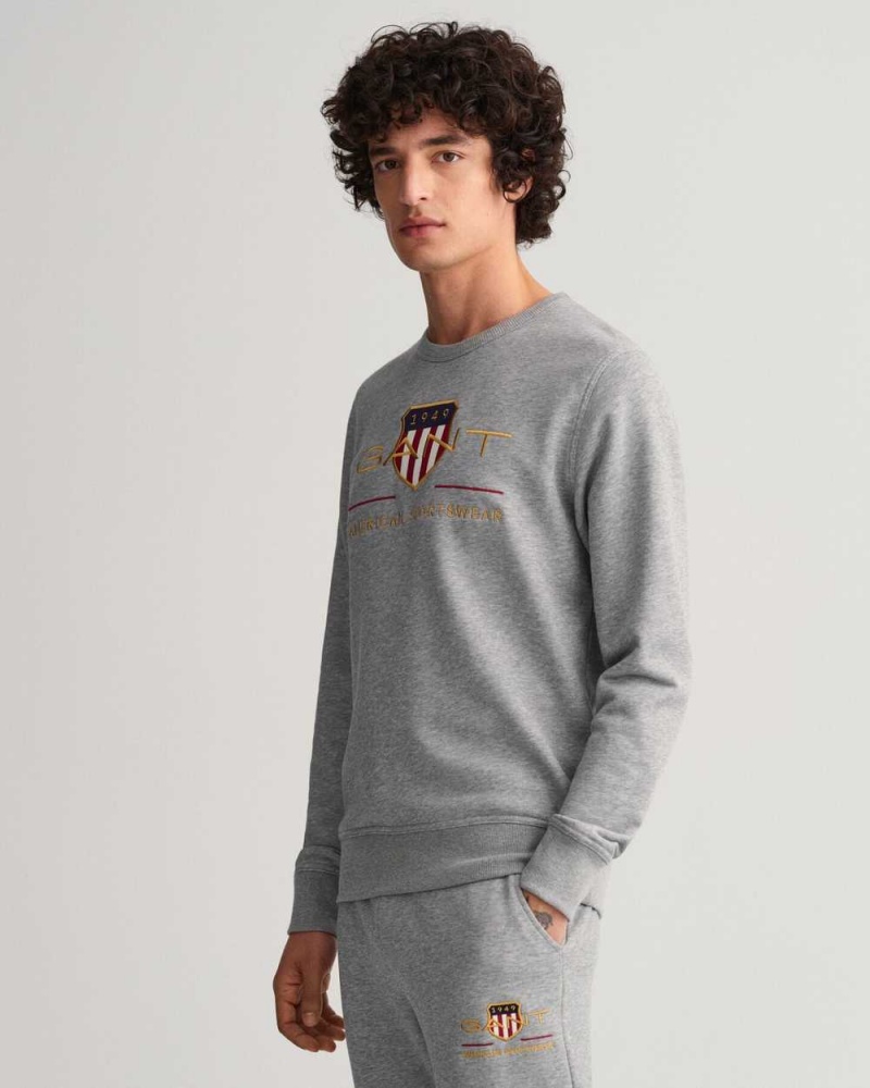 Gant Archive Shield Crew Neck Men's Sweatshirts Grey Melange | TBSRV-9407