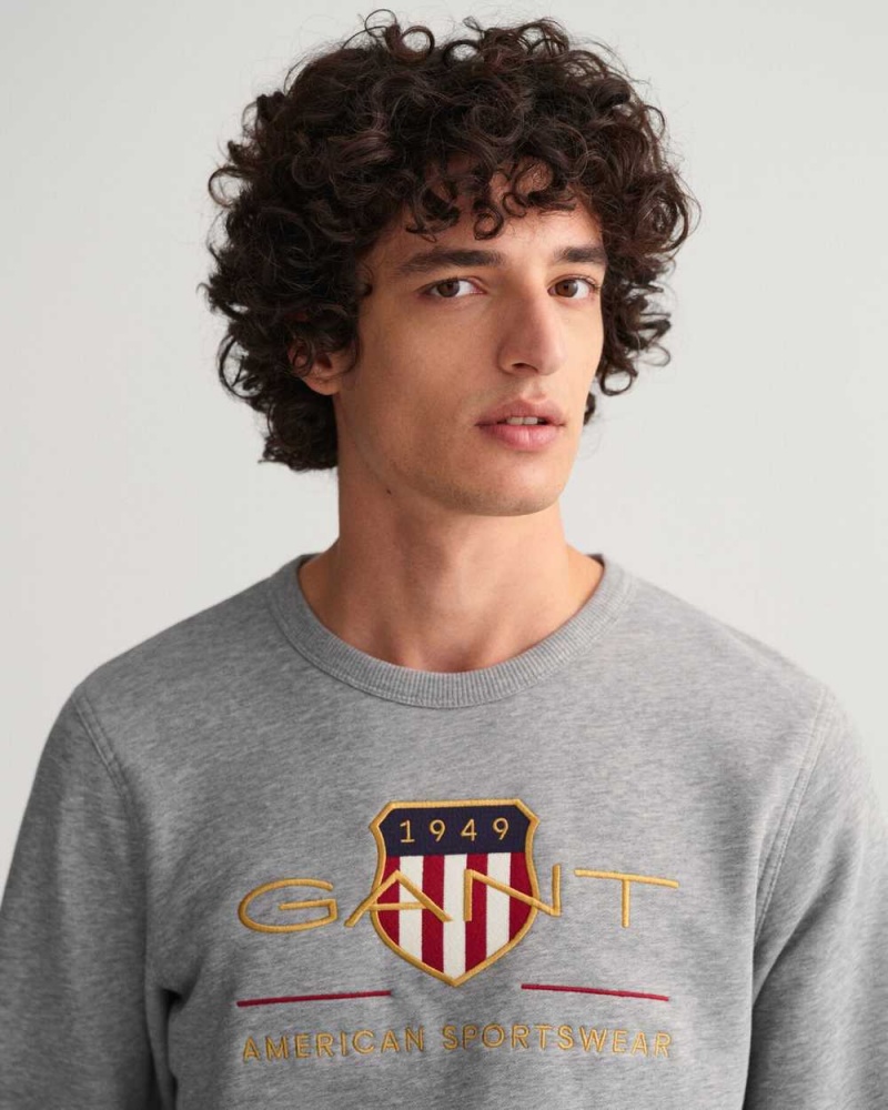 Gant Archive Shield Crew Neck Men's Sweatshirts Grey Melange | TBSRV-9407