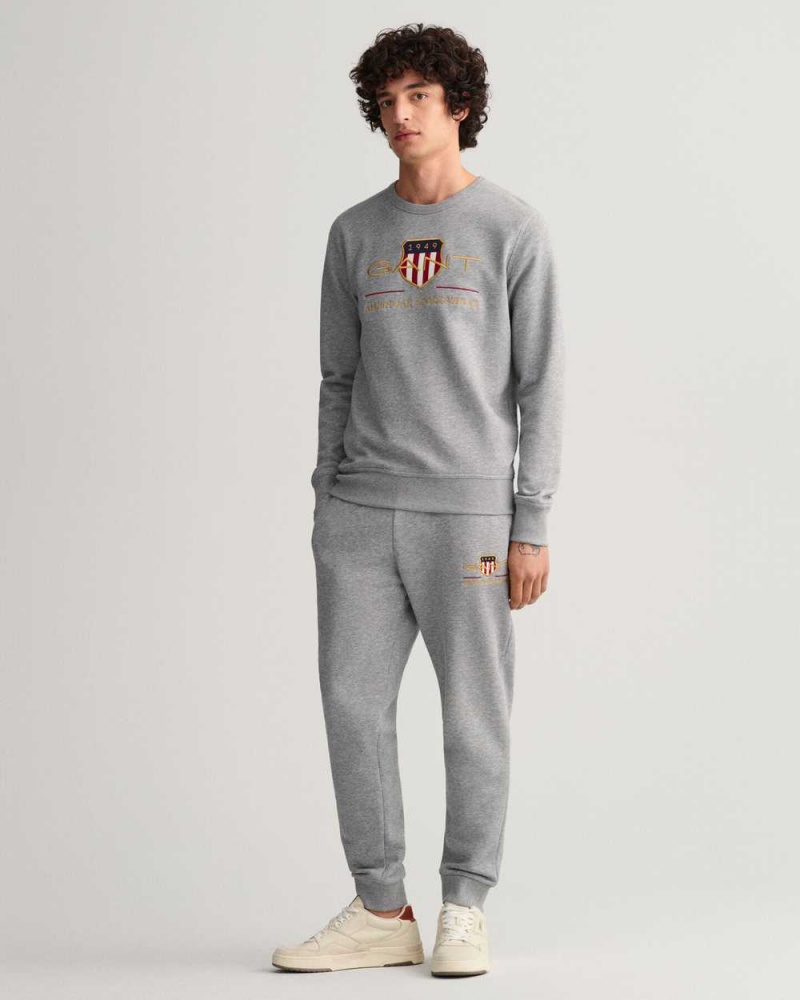 Gant Archive Shield Crew Neck Men's Sweatshirts Grey Melange | TBSRV-9407