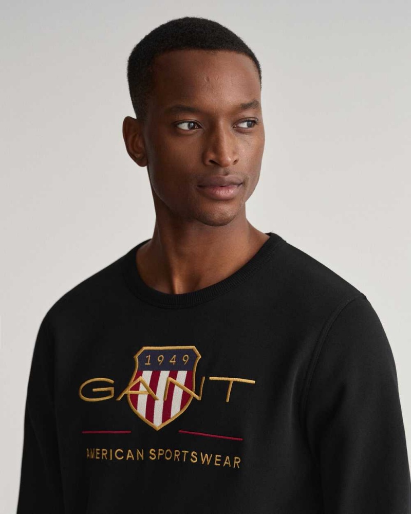 Gant Archive Shield Crew Neck Men's Sweatshirts Black | POFVJ-0318