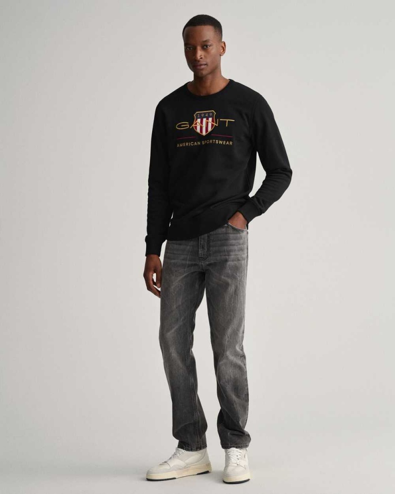 Gant Archive Shield Crew Neck Men's Sweatshirts Black | POFVJ-0318