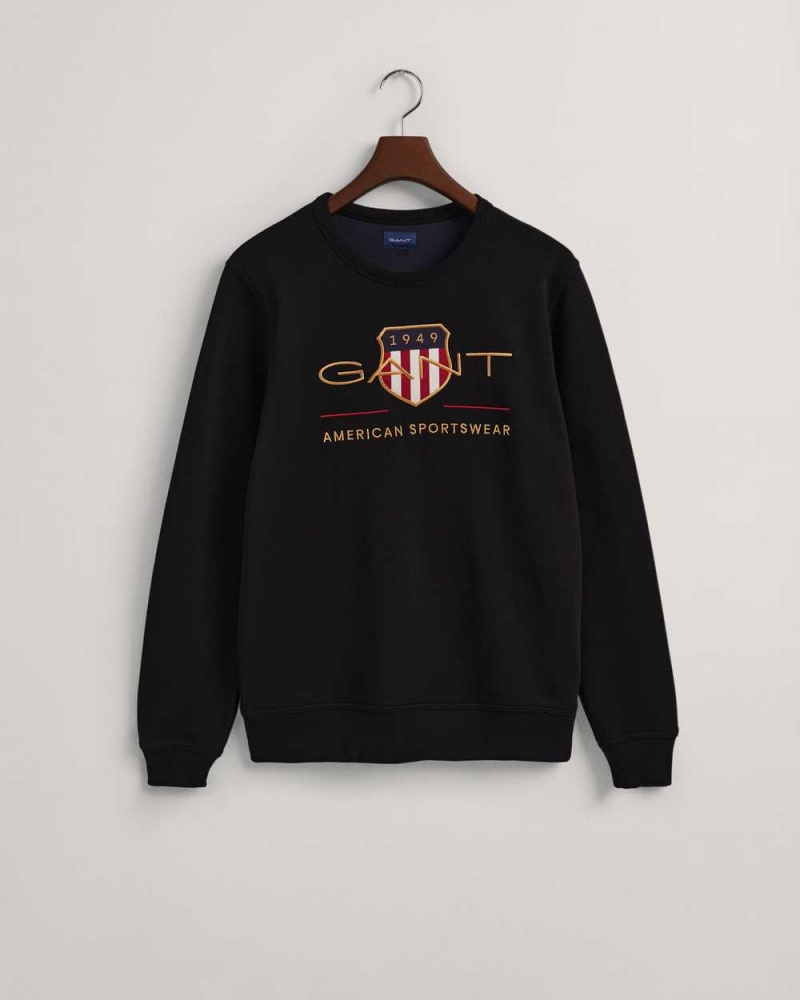 Gant Archive Shield Crew Neck Men's Sweatshirts Black | POFVJ-0318