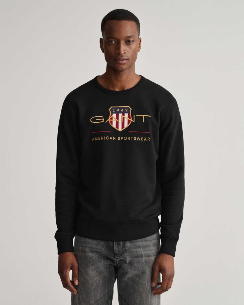 Gant Archive Shield Crew Neck Men\'s Sweatshirts Black | POFVJ-0318