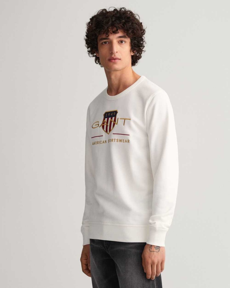 Gant Archive Shield Crew Neck Men's Sweatshirts Beige White | VPLDT-6431