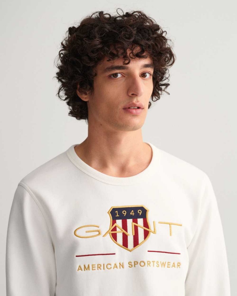 Gant Archive Shield Crew Neck Men's Sweatshirts Beige White | VPLDT-6431