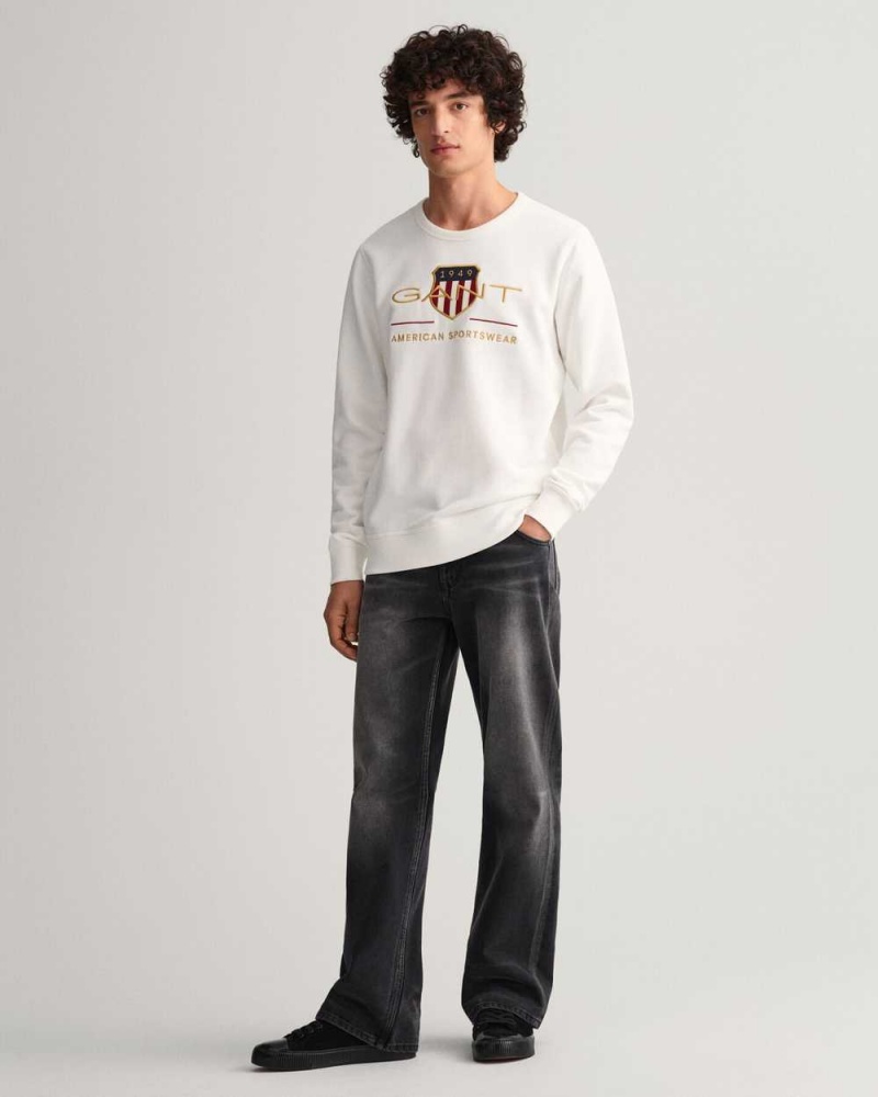 Gant Archive Shield Crew Neck Men's Sweatshirts Beige White | VPLDT-6431