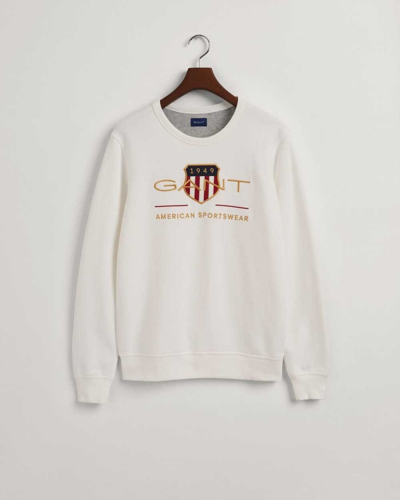 Gant Archive Shield Crew Neck Men's Sweatshirts Beige White | VPLDT-6431