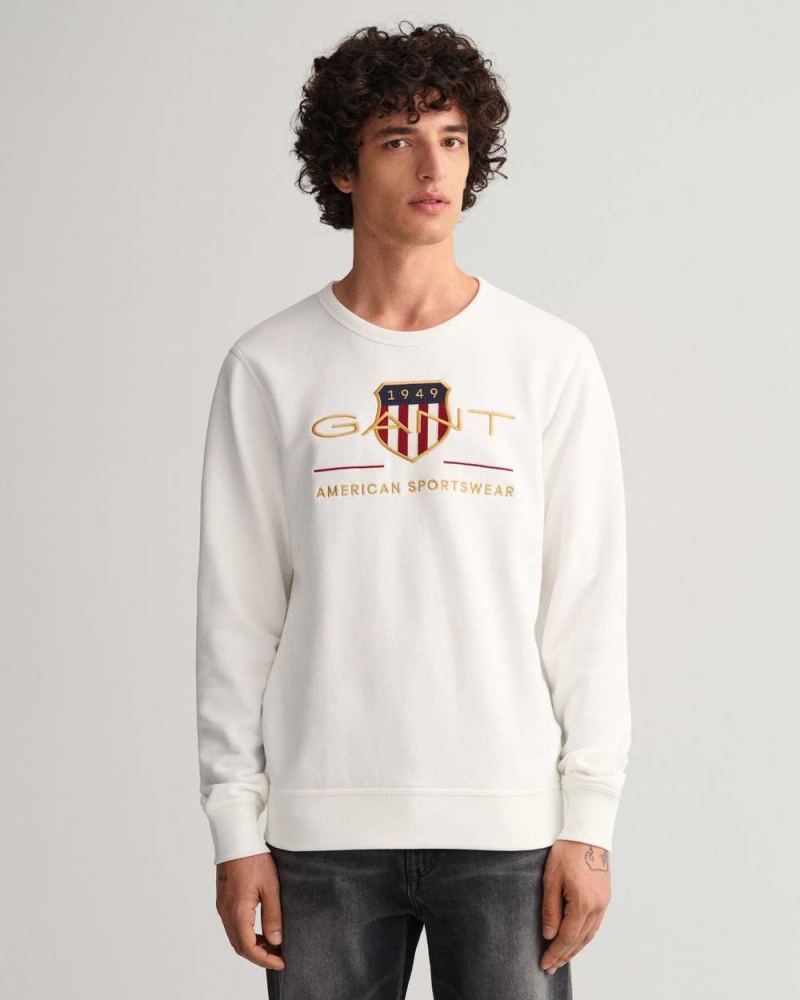 Gant Archive Shield Crew Neck Men\'s Sweatshirts Beige White | VPLDT-6431