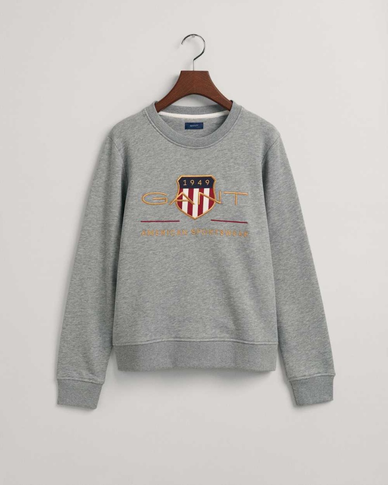 Gant Archive Shield Crew Neck Women's Sweater Grey Melange | DMZBJ-0523