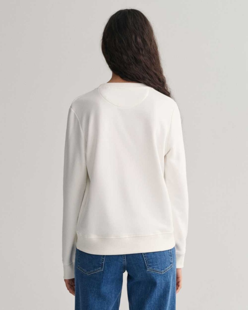 Gant Archive Shield Crew Neck Women's Sweater Beige White | EZCIS-9834