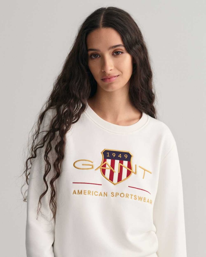 Gant Archive Shield Crew Neck Women's Sweater Beige White | EZCIS-9834