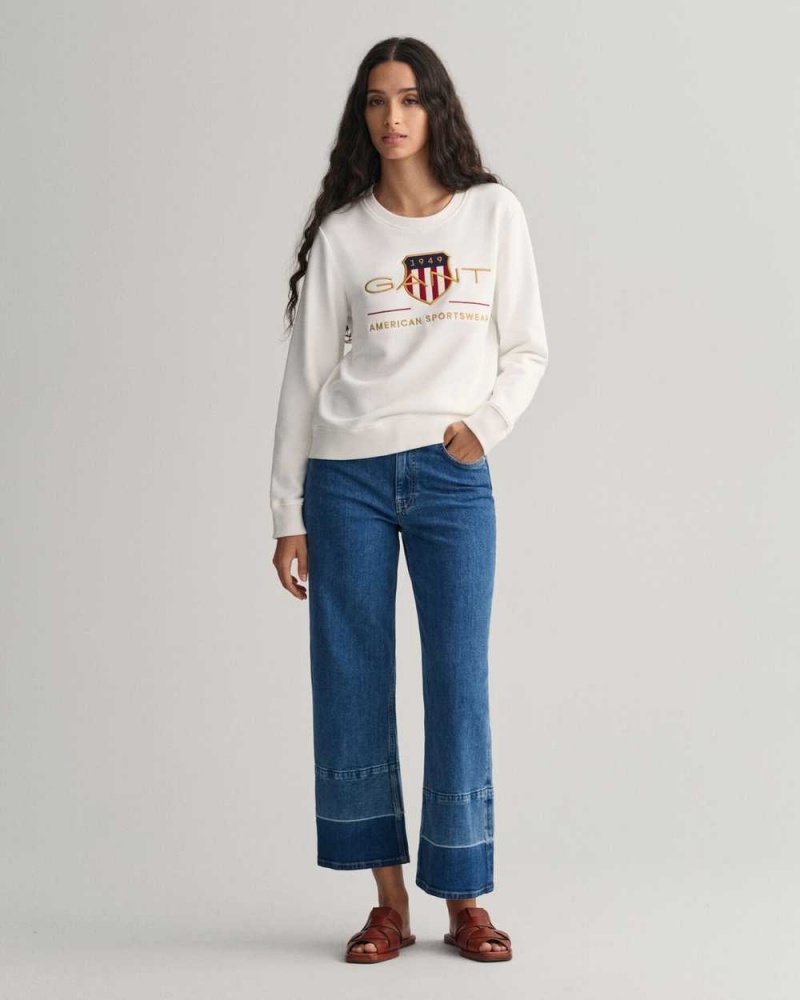 Gant Archive Shield Crew Neck Women's Sweater Beige White | EZCIS-9834