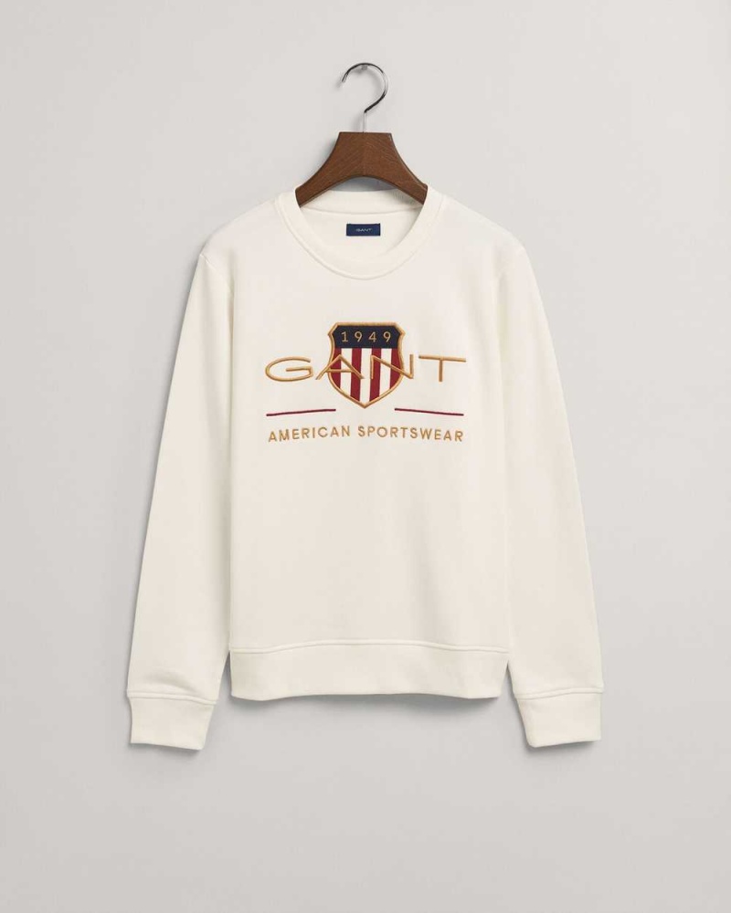 Gant Archive Shield Crew Neck Women's Sweater Beige White | EZCIS-9834