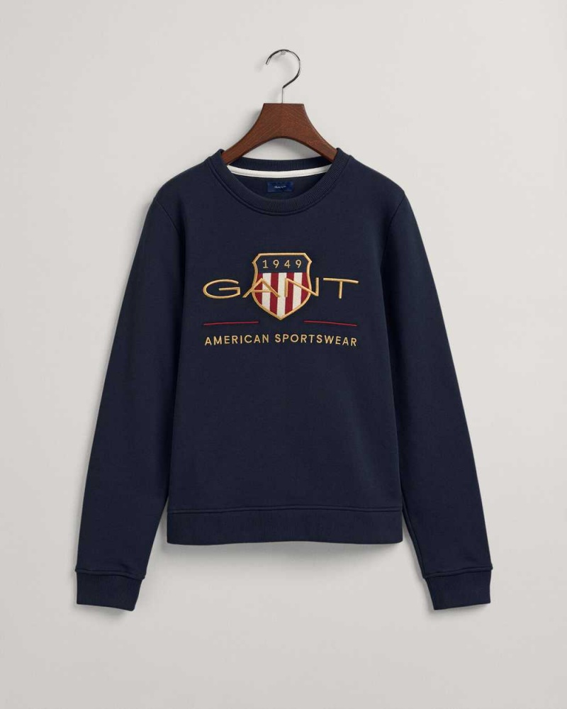 Gant Archive Shield Crew Neck Women's Sweater Evening Blue | JFEMP-8397