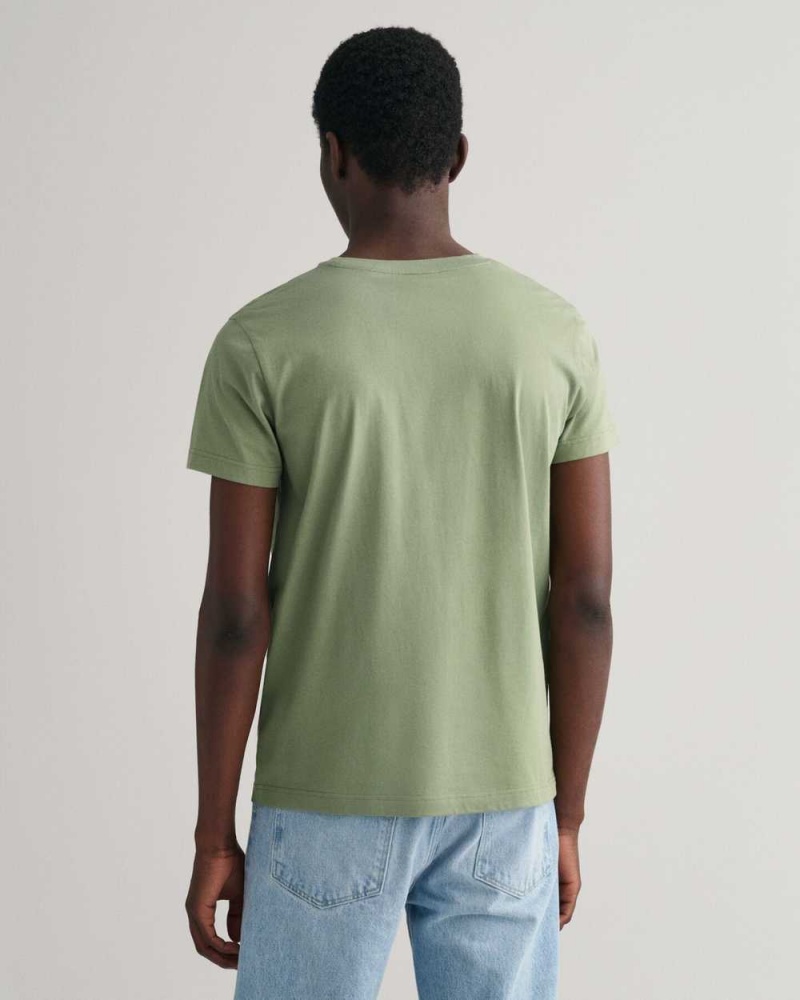 Gant Archive Shield Embroidered Men's T-Shirt Kalamata Green | OUGSQ-9085