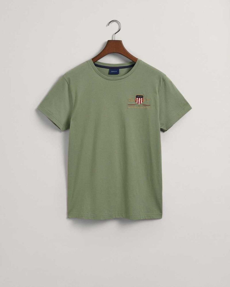 Gant Archive Shield Embroidered Men's T-Shirt Kalamata Green | OUGSQ-9085