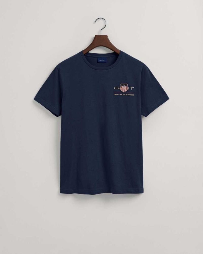 Gant Archive Shield Embroidery Men's T-Shirt Evening Blue | EUKAC-1608