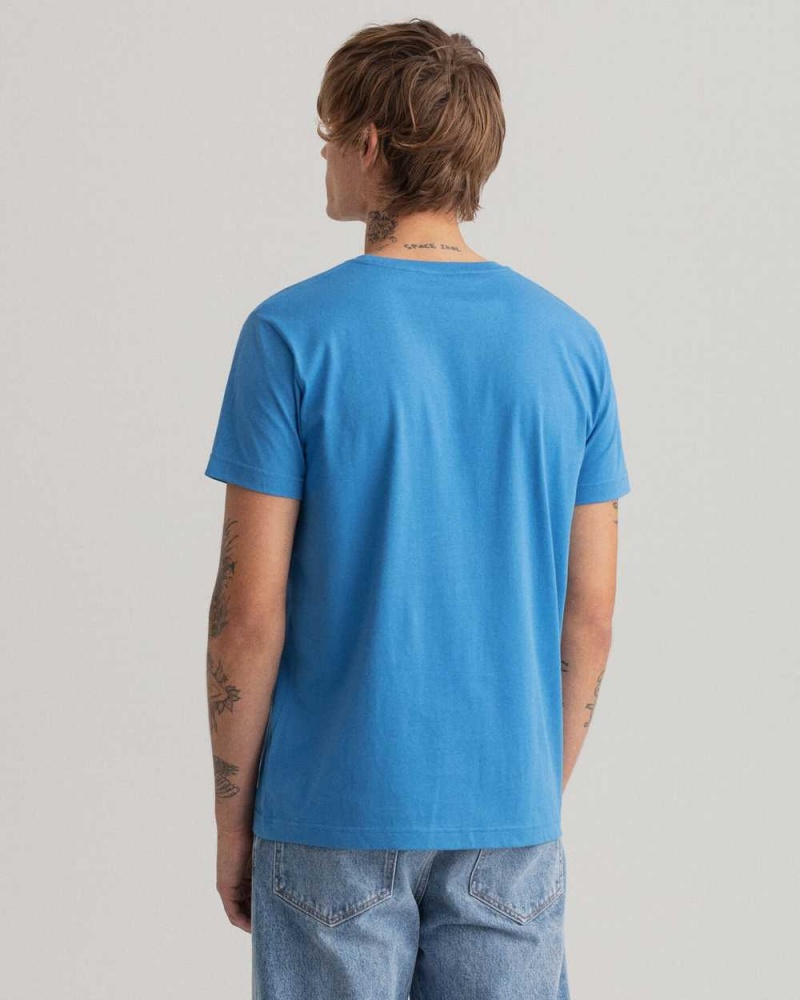 Gant Archive Shield Embroidery Men's T-Shirt Day Blue | IECTB-7041