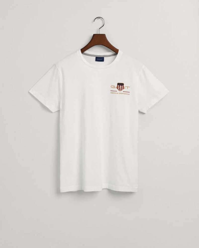 Gant Archive Shield Embroidery Men's T-Shirt White | BPNFJ-1324