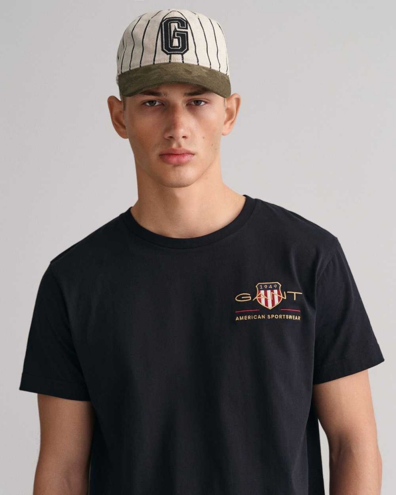 Gant Archive Shield Embroidery Men's T-Shirt Black | KPRHB-2468