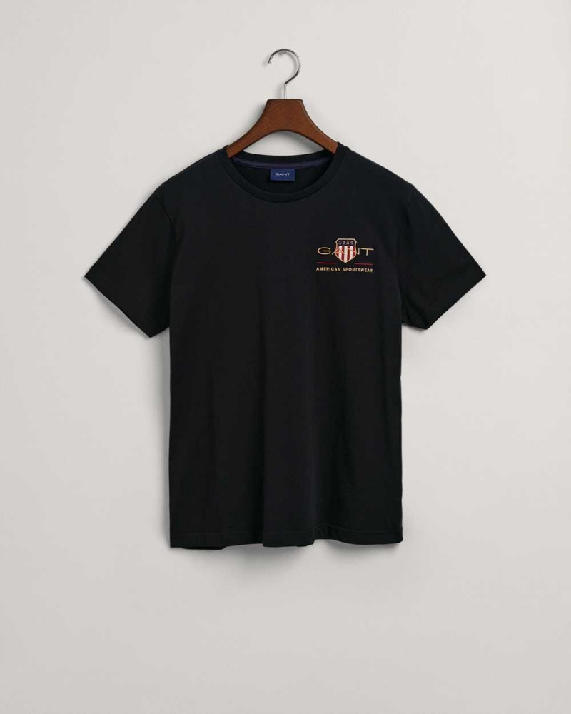 Gant Archive Shield Embroidery Men's T-Shirt Black | KPRHB-2468