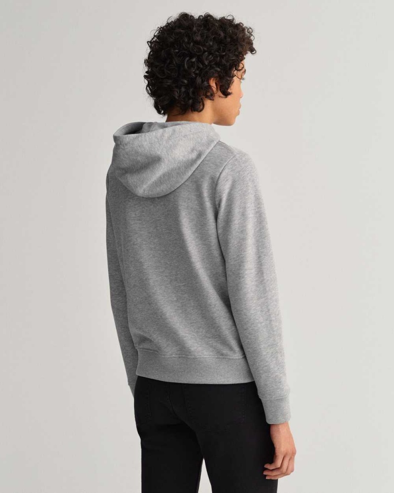 Gant Archive Shield Full-Zip Women's Hoodie Grey Melange | QNVXP-2491