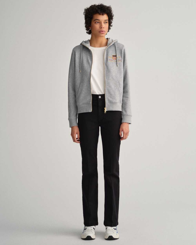 Gant Archive Shield Full-Zip Women's Hoodie Grey Melange | QNVXP-2491