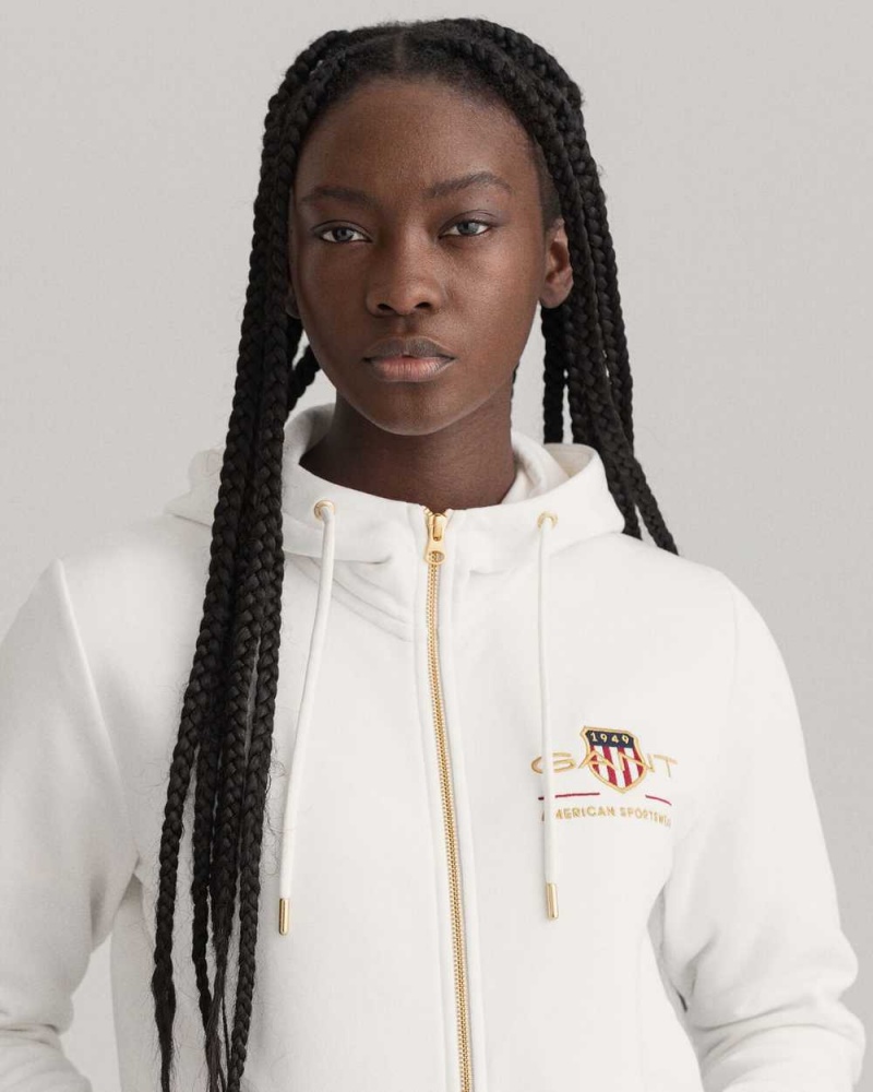 Gant Archive Shield Full-Zip Women's Hoodie Beige White | KZNIJ-1795