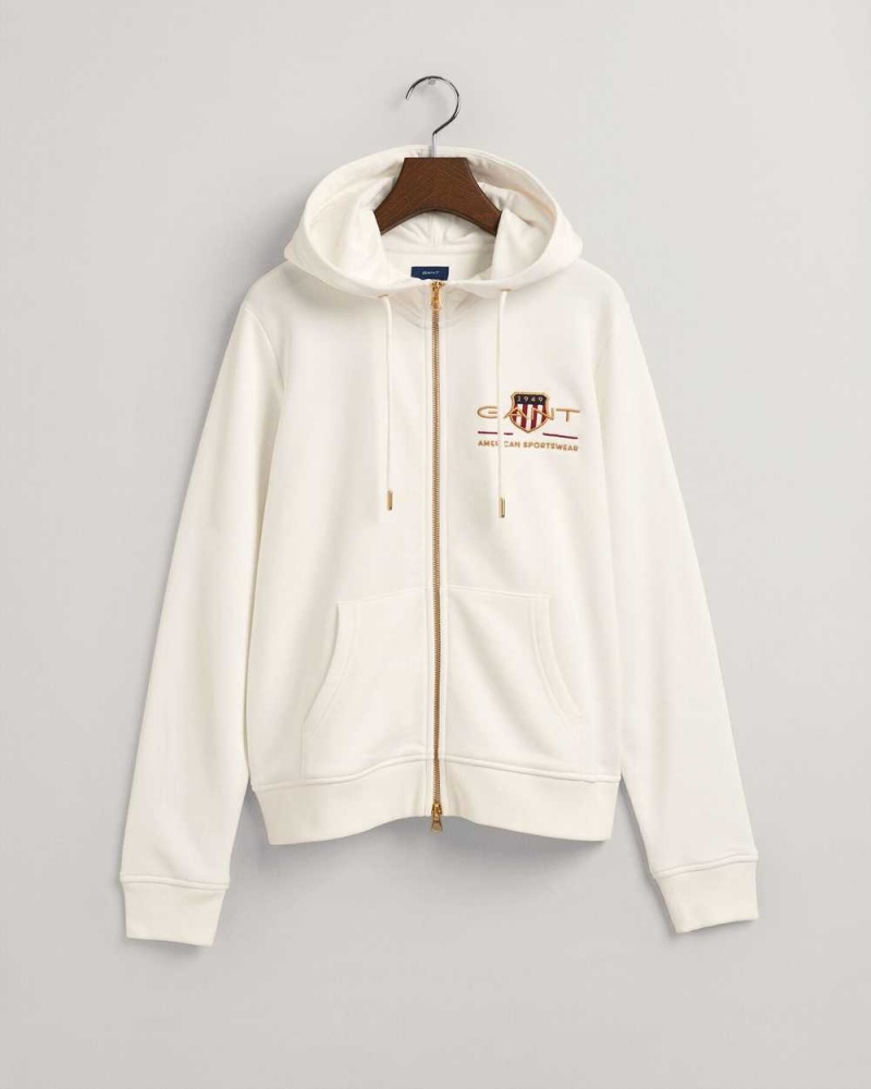 Gant Archive Shield Full-Zip Women's Hoodie Beige White | KZNIJ-1795