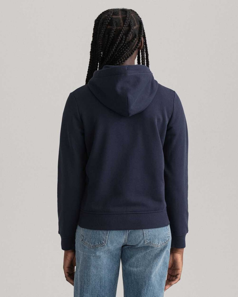 Gant Archive Shield Full-Zip Women's Hoodie Evening Blue | QLTJO-7958