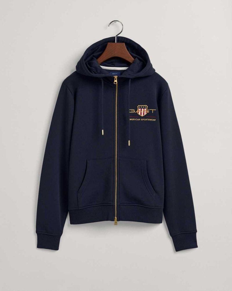 Gant Archive Shield Full-Zip Women's Hoodie Evening Blue | QLTJO-7958