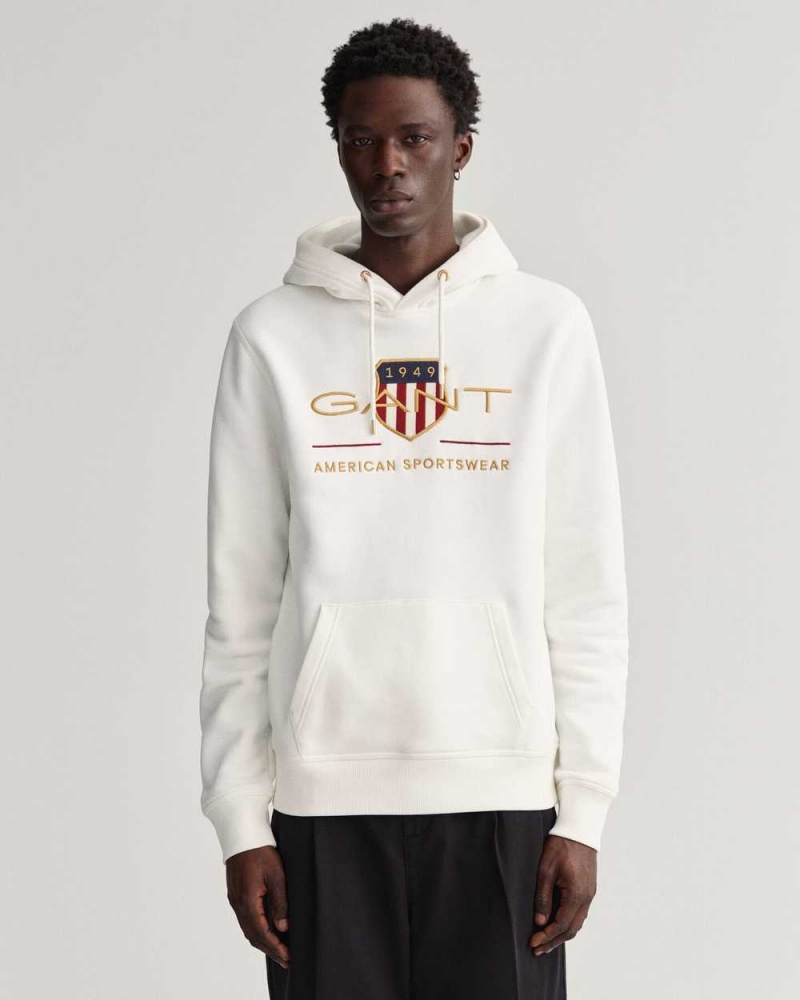 Gant Archive Shield Men\'s Hoodie Beige White | BFJMT-2741