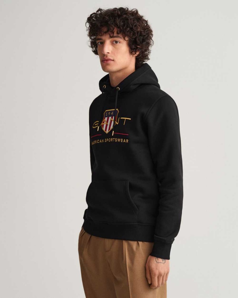 Gant Archive Shield Men's Hoodie Black | ROINZ-7148