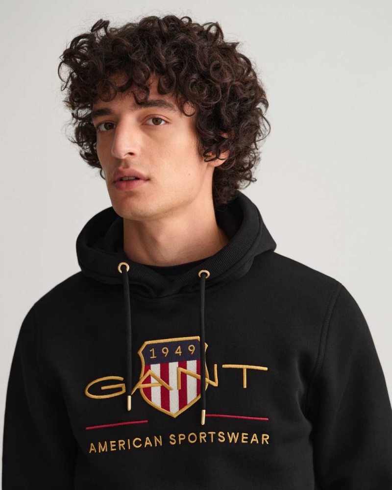 Gant Archive Shield Men's Hoodie Black | ROINZ-7148