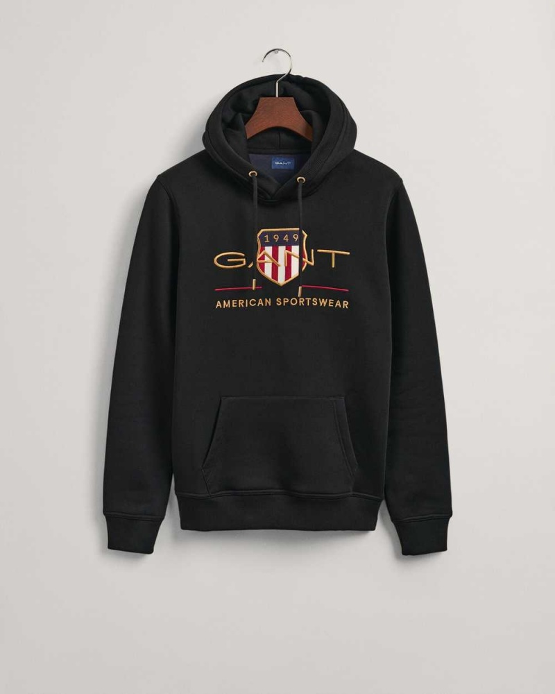 Gant Archive Shield Men's Hoodie Black | ROINZ-7148