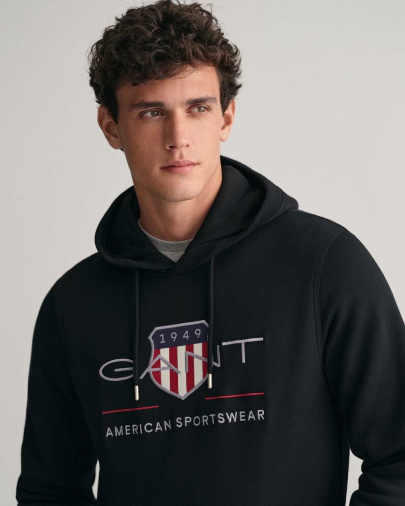 Gant Archive Shield Men's Hoodie Black | VQFHE-6293